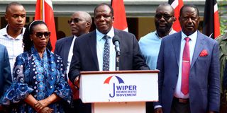 Azimio leaders Martha Karua, Wycliffe Oparanya, Raila Odinga 