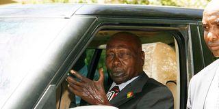 Former President Daniel arap Moi leaves the AIC Kabarak Community Chapel 