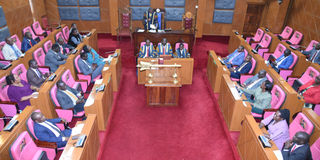 Members of Uasin Gishu County Assembly during a sitting to debate a motion of adjournment, SRC salary dispute