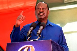 Azimio leader Raila Odinga during a press briefing at the Jaramogi Oginga Odinga Foundation offices in Nairobi