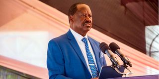 Azimio Party leader Raila Odinga addressing participants during the presentation of the Finance Bill 2023