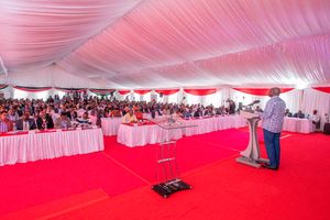 Deputy President Rigathi Gachagua making his address during the Coffee Stakeholders Conference in Meru County