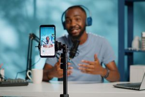 Podcast man recording 