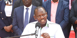 Uasin Gishu Governor Jonathan Bii addressing a press conference at the county headquarters in Eldoret town on July 11, 2023