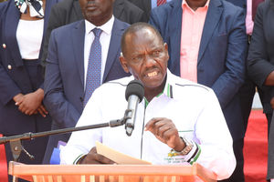 Uasin Gishu Governor Jonathan Bii addressing a press conference at the county headquarters in Eldoret town on July 11, 2023