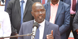 Uasin Gishu County Deputy Governor John Barorot addressing the press at the county headquarters in Eldoret town on July 11, 2023