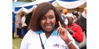 National Assembly Deputy Speaker Gladys Boss Shollei speaking at Burnt Forest Sub-County Hospital in Uasin Gishu County