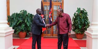 Former President Uhuru Kenyatta receives President William Ruto at State House