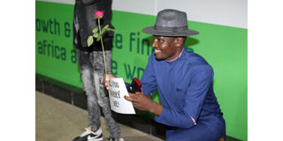 Mary Moraa's fiancee, Richard Lagat, goes on his knees