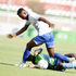 Bandari's Beja Nyamawi (top) vies for the ball with KCB's Kennedy Ochino
