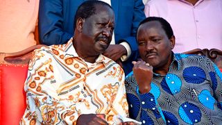 Azimio La Umoja Coalition Leader Raila Odinga (left) confers with Wiper Party Leader Kalonzo Musyoka