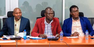 Interdicted teachers Peter Kamoet, Charles Achol and Nathaniel Cheruiyot