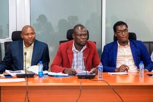 Interdicted teachers Peter Kamoet, Charles Achol and Nathaniel Cheruiyot