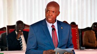 CS Ezekiel Machogu announcing KCSE exam results