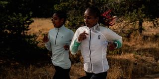 Hellen Obiri (right) trains at Colorado, United States of America 