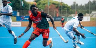 Kenya's Danstone Wabwire (centre) in action against Nigeria in the fifth place final