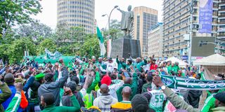 ICT CS Eliud Owalo leads fans in celebrations