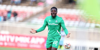 Gor Mahia striker Benson Omala reacts after his goal was disallowed 