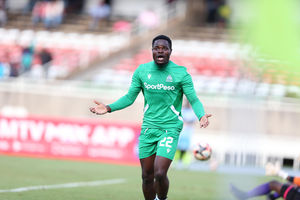 Gor Mahia striker Benson Omala reacts after his goal was disallowed 