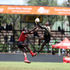 Kenya Shujaa's Herman Humwa (left) vies for an aerial ball 
