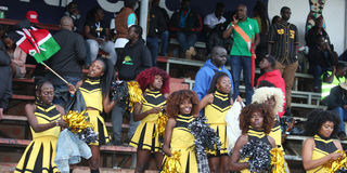 Cheerleaders entertain rugby fans 