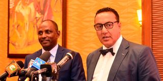 Treasury Cabinet Secretary Ukur Yattani and former Tourism counterpart Najib Balala 