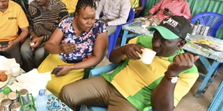 President William Ruto takes breakfast at a kibanda in Mandera Town.