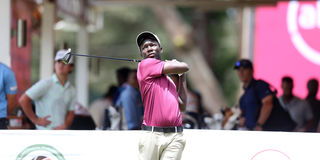 Ronald Rugumayo tees off from 10th tee 