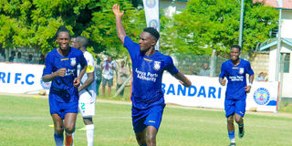 Bandari midfielder Fidel Origa celebrates with teammates 