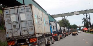 Trucks waiting to leave the port of Mombasa