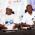 Ingwe@60 committee chairman Vincent Shimoli (right) and AFC Leopards patron Alex Muteshi