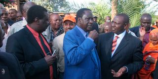 Raila Odinga with Musalia Mudavadi and William Ruto