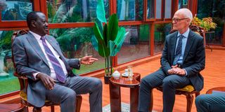 Raila Odinga with Norwegian Ambassador to Kenya Gunnar Andreas Holm
