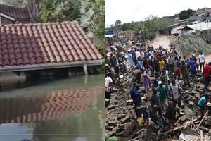 Left: A submerged house in Runda estate and ongoing demolitions in Mathare slums.