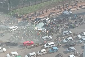 Concrete truck falls on vehicle at Kenyatta Avenue-Ngong Road junction