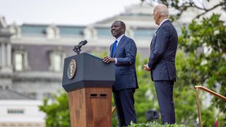 President William Ruto makes his statement in the White House on Thursday alongside US President Joe Biden.