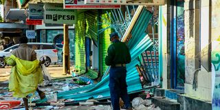 The aftermath of the looted businesses along Wabera Street, Nairobi.