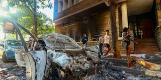 A car wreckage outside City Hall