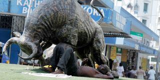 Wildlife sculptures are transported from Lebanon Round in Mombasa