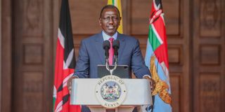 President William Ruto addressing journalists at State House, Nairobi. BONFACE BOGITA / NATION