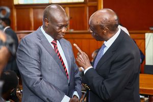 Rigathi Gachagua with Senior Counsel Paul Muite in court