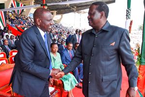 President William Ruto with former Prime Minister Raila Odinga at Nyayo National Stadium