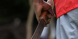 A man carrying a machete.