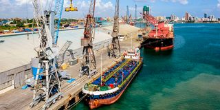 Ships docked at the Dar es Salaam port, Tanzania