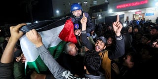 Palestinians celebrating news on a ceasefire with Israel