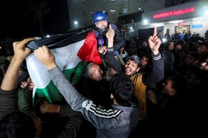 Palestinians celebrating news on a ceasefire with Israel