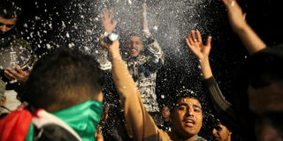 Palestinians celebrating news on a ceasefire with Israel