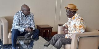 Deputy President Rigathi Gachagua Raila Odinga talking meeting airport mombasa