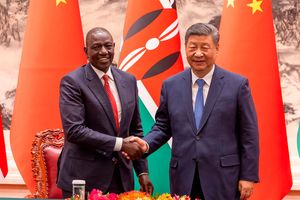 President William Ruto with his Chinese counterpart Xi Jinping at the Great Hall of the People in Beijing, China