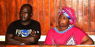 Aisha Jumwa (right) and former aide Geoffrey Okuto Otieno in a Mombasa court 